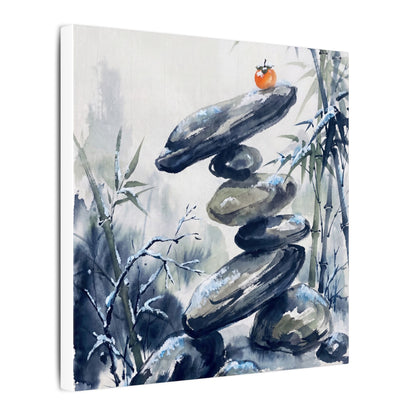 Zen River Stones in Moonlight | Sumi E Canvas Art