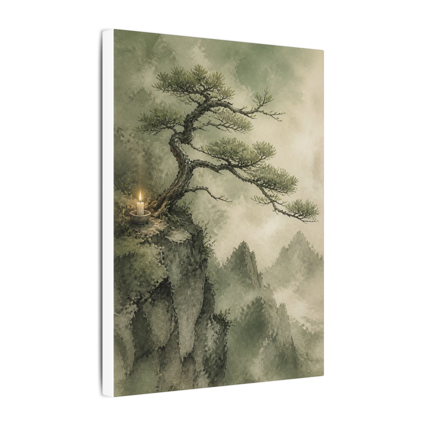 Candlelight Pine Tree Canvas Art - Japandi Kanso