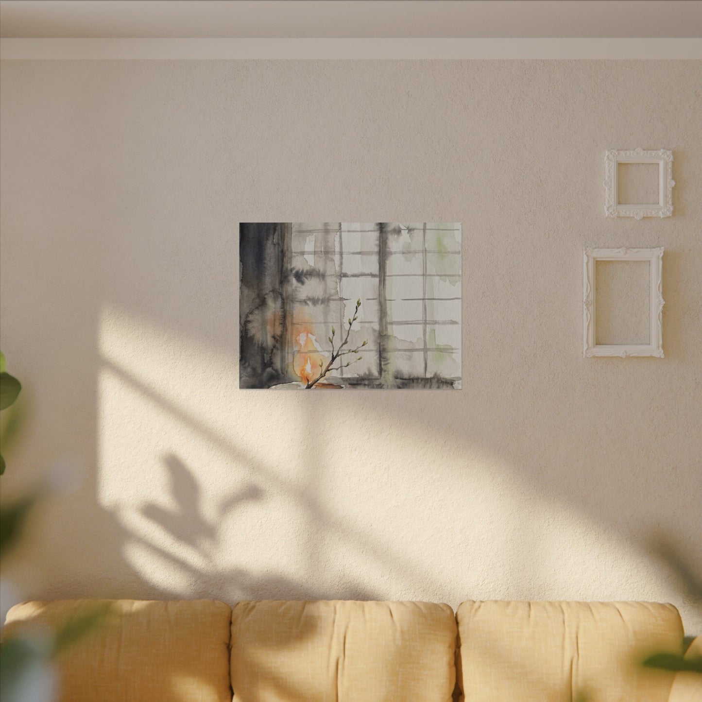 Shoji Screen Canvas Art | Spring Japandi Watercolor Art
