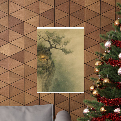 Japandi Pine Tree in Candlelight | Minimal Line Wall Art Print