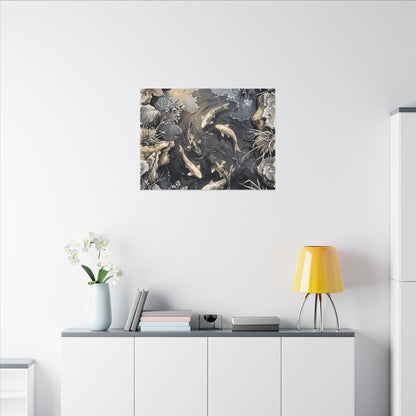 Koi Pond Canvas Art | Winter Japandi Japanese Pattern Art