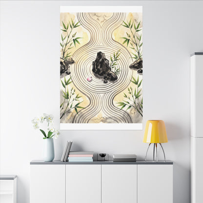 Zen Rock Garden in Golden Hour | Sumi E Canvas Art