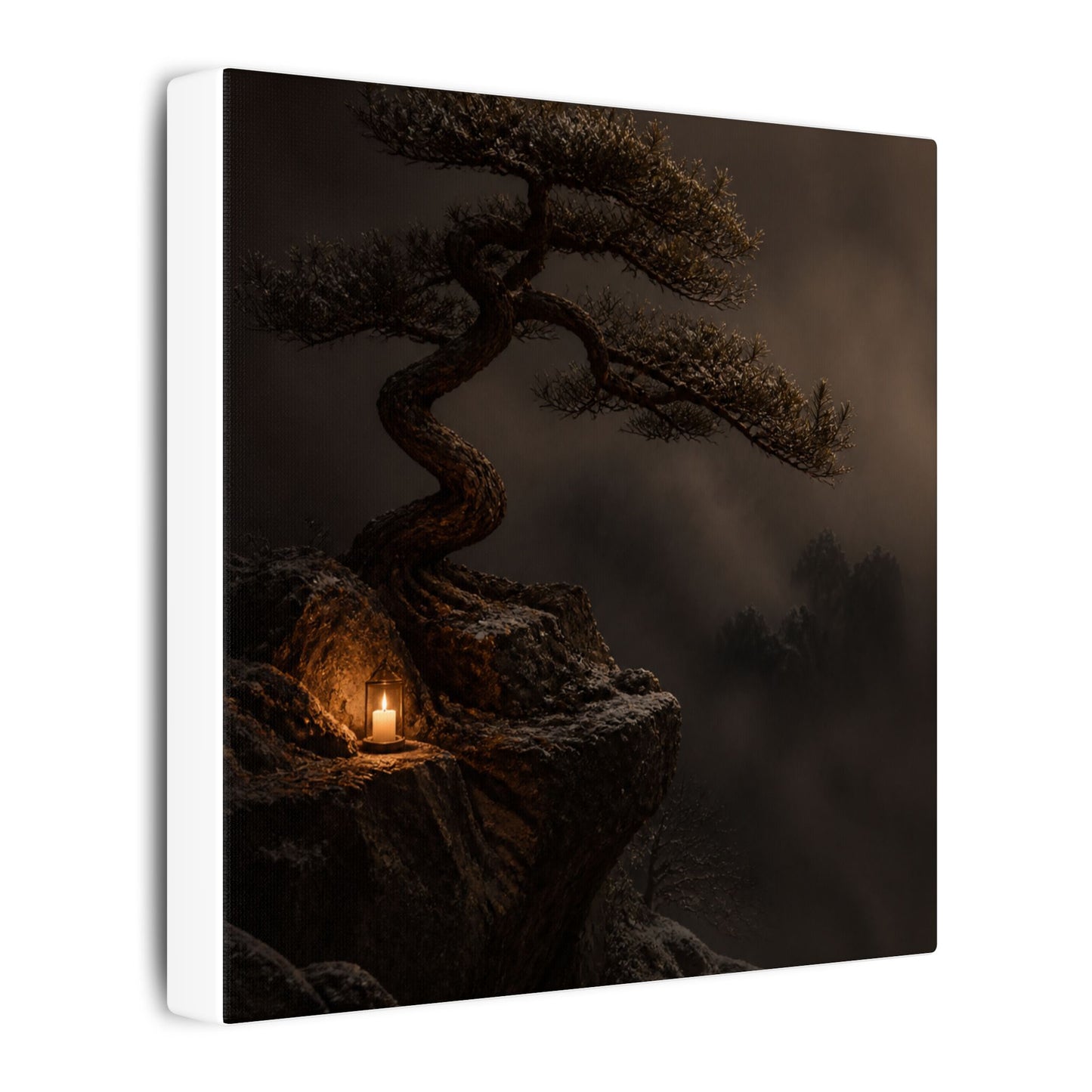 Pine Tree Shadow Zen Canvas Art | Luxurious Dark Japandi Art