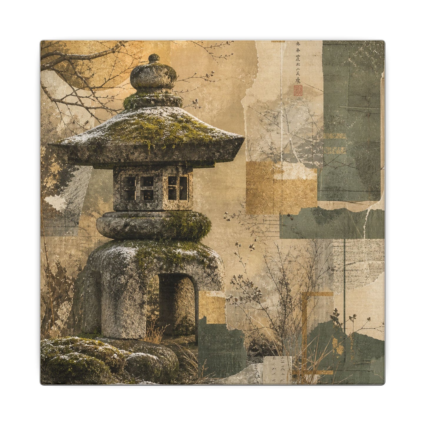 Elegant Stone Lantern Canvas Art - Texture Japandi