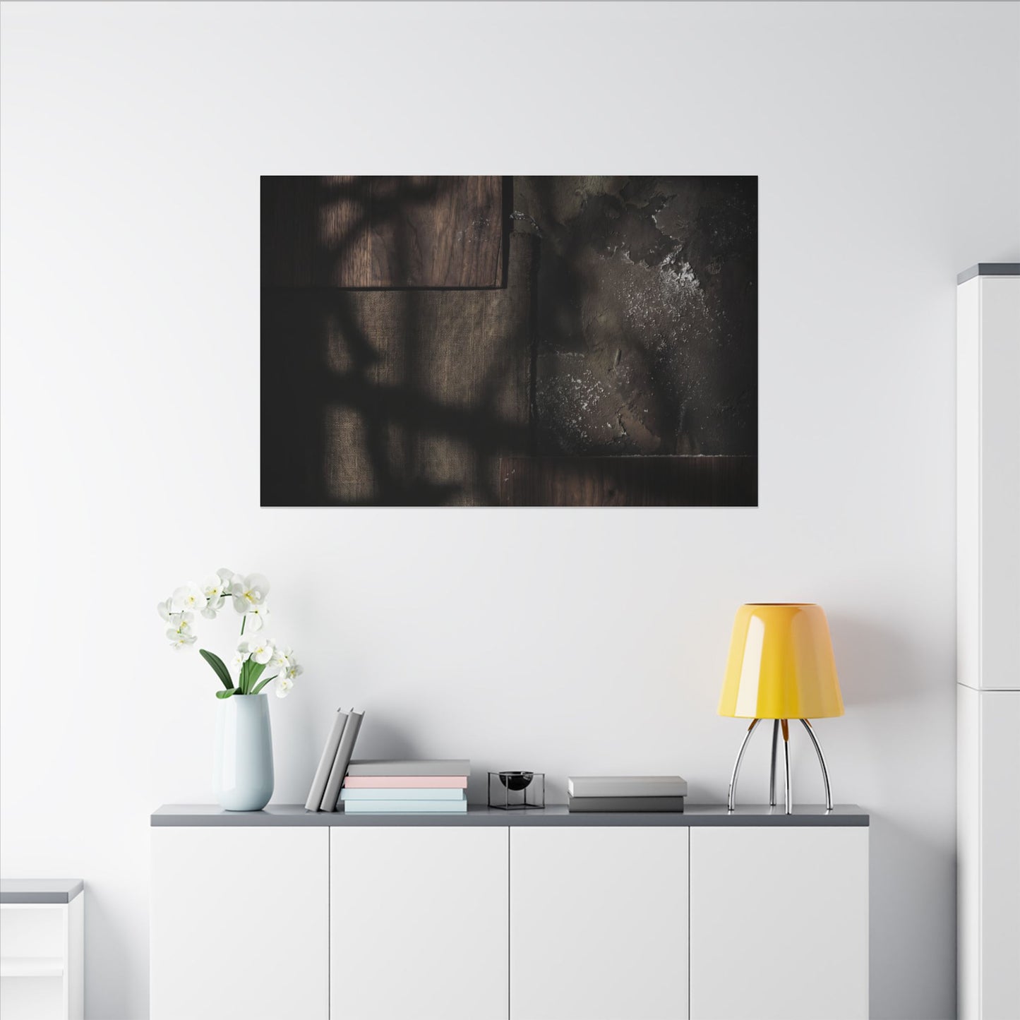 Dark Japandi Shadow Play in Candlelight | Dark Texture Canvas Art