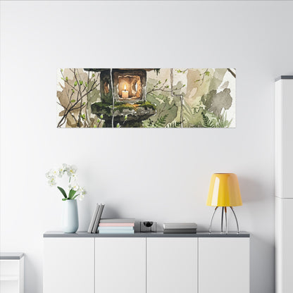 Stone Lantern Watercolor Canvas Art | Elegant Japandi Art