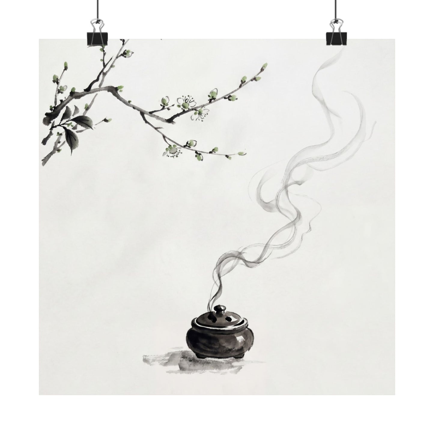 Ma Incense Smoke Wall Art Print - Zen Sumi E