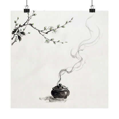 Ma Incense Smoke Wall Art Print - Zen Sumi E