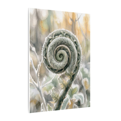 Winter Fern Unfurling Watercolor Canvas Art | Cozy Decor