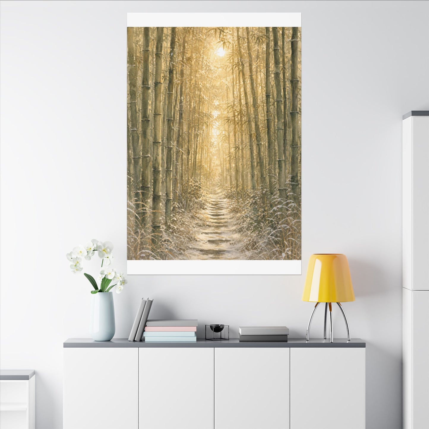 Bamboo Grove Winter Canvas Art | Japandi Elegant Design