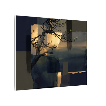 Golden Hour Pine Tree Canvas Art - Dark Japandi Kanso
