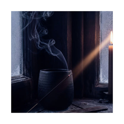 Dark Japandi Incense Smoke in Candlelight | Moody Minimal Wall Art Print