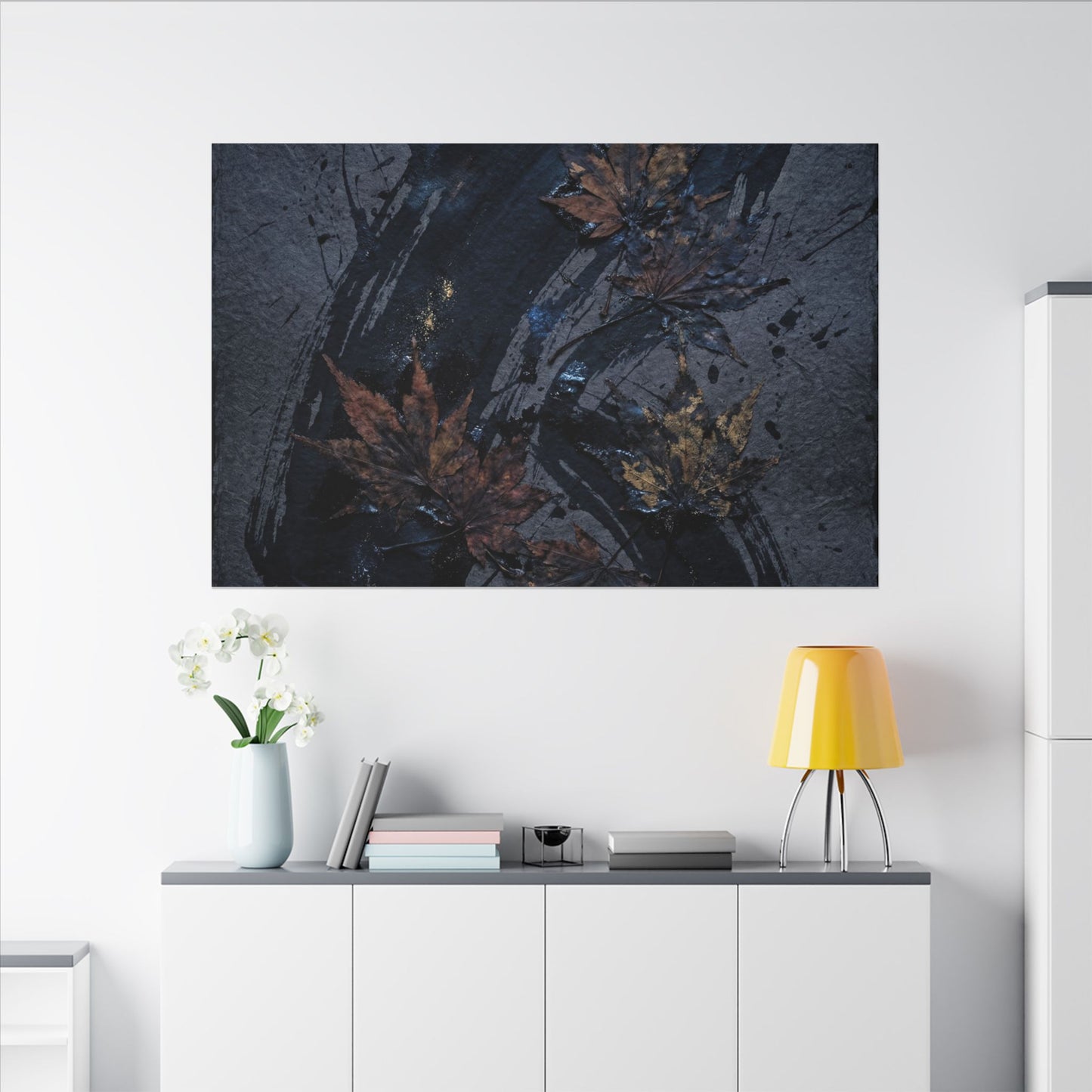 Sophisticated Ink Brushstroke Canvas Art - Dark Texture Dark Japandi
