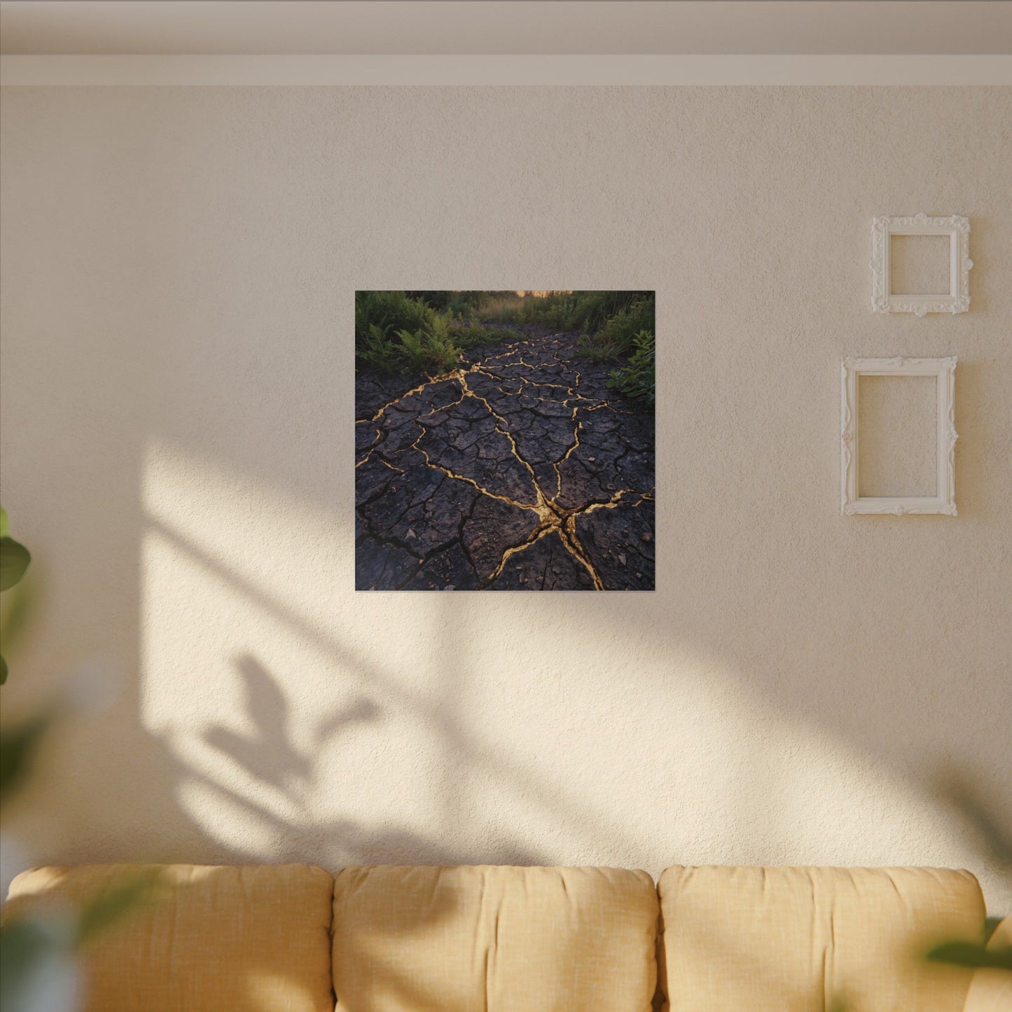Cracked Earth Canvas Art | Summer Kintsugi Crackle Gold Art