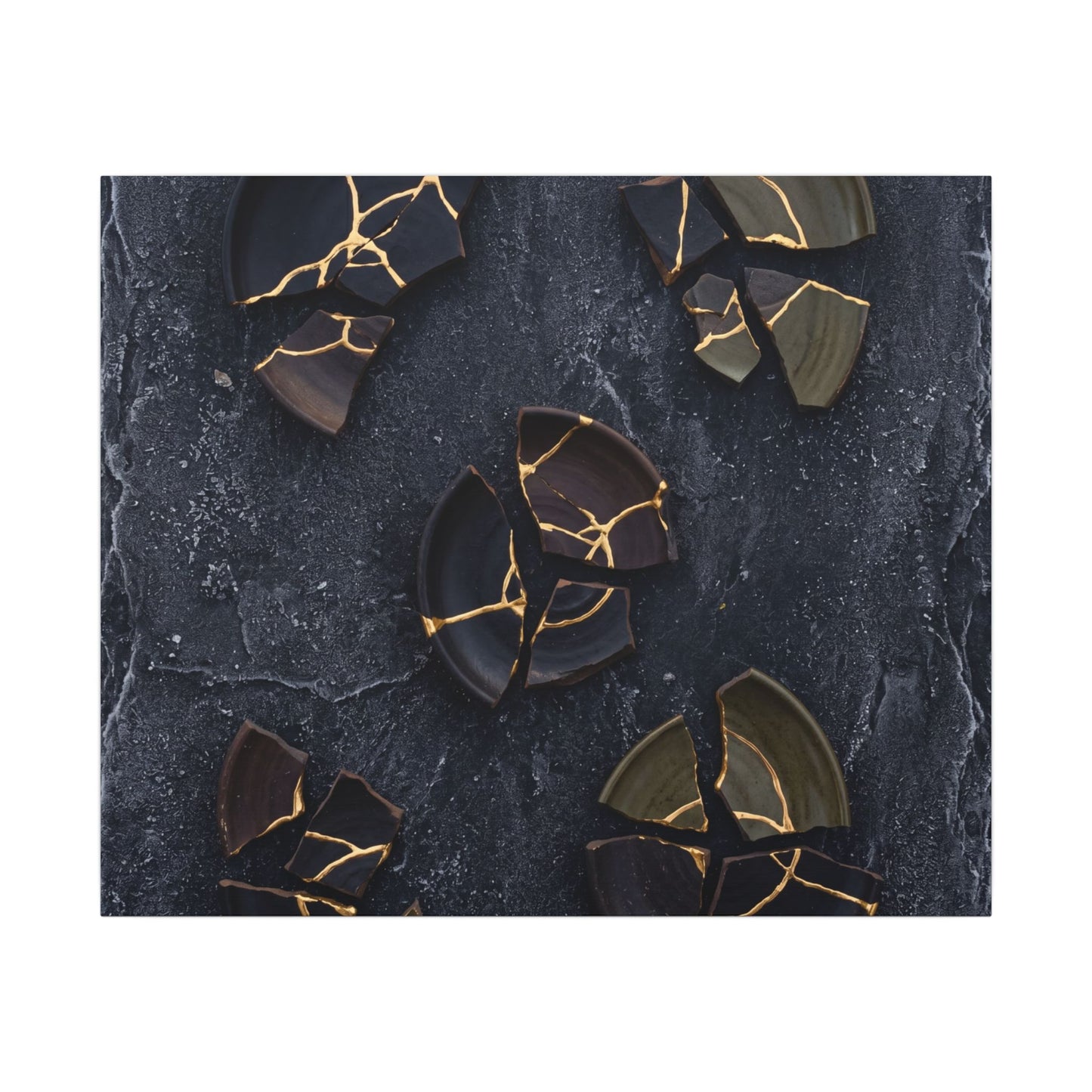 Broken Pottery Canvas Art | Winter Dark Japandi Shadow Zen Art