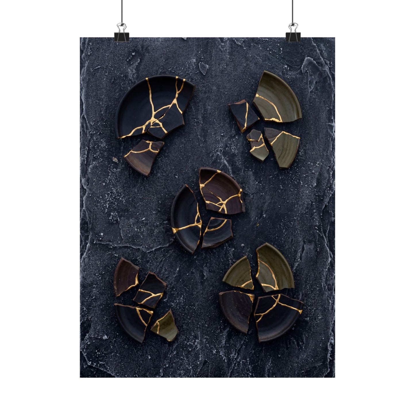 Moody Broken Pottery Wall Art Print - Shadow Zen Dark Japandi