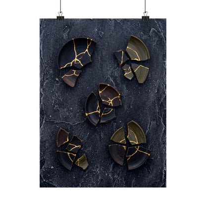 Moody Broken Pottery Wall Art Print - Shadow Zen Dark Japandi