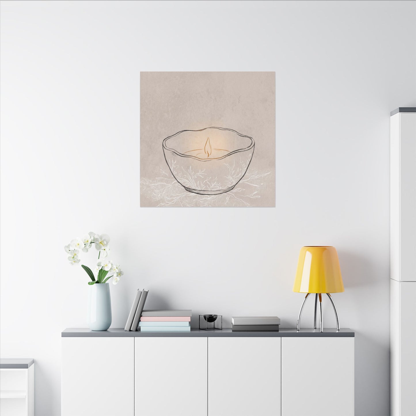 Ceramic Bowl Minimal Line Canvas Art | Neutral Japandi Art