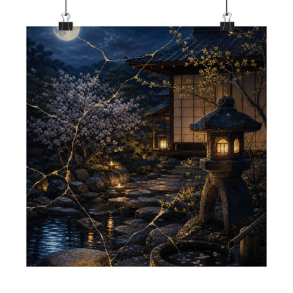 Spring Moonlit Garden Gold Vein Wall Art Print | Resilient Decor