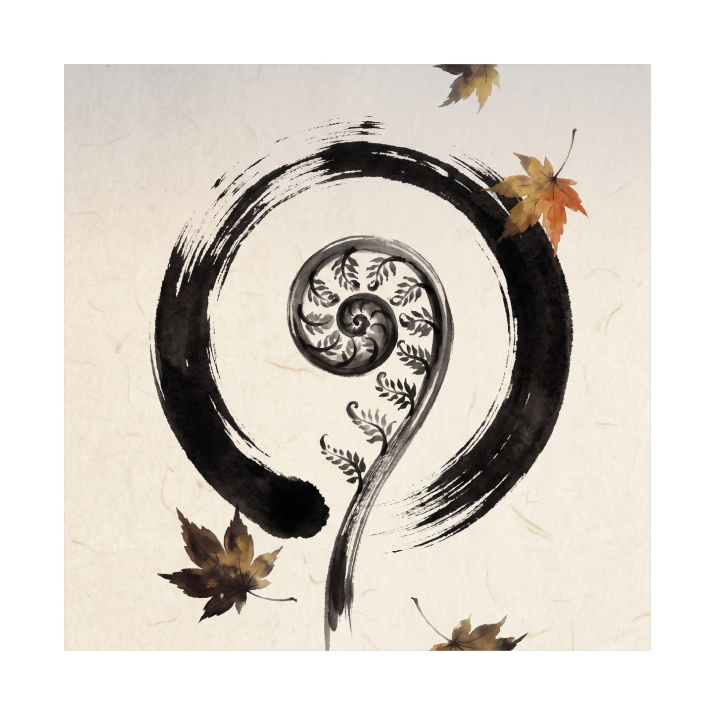 Autumn Fern Unfurling Enso Wall Art Print | Peaceful Decor