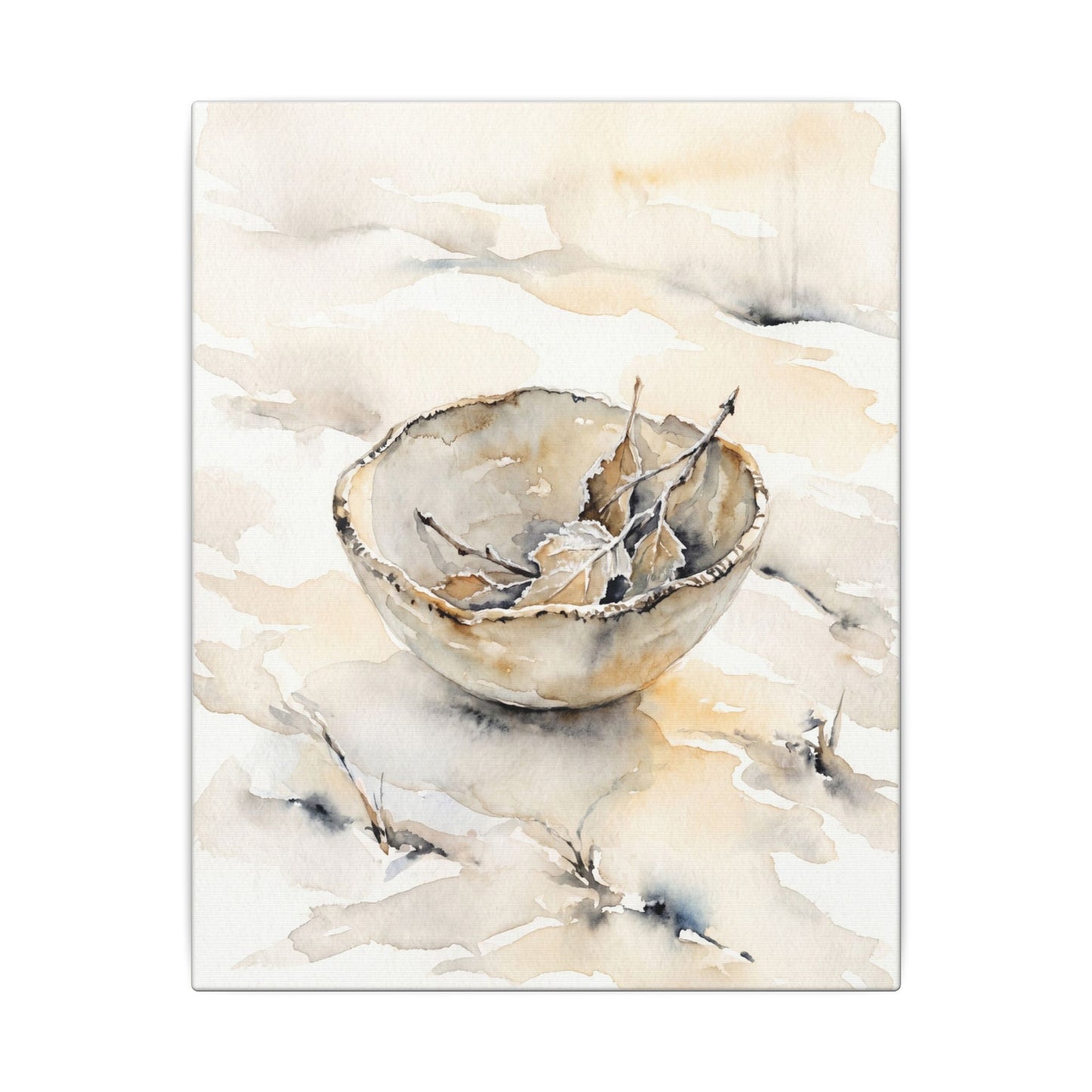 Ceramic Bowl Canvas Art | Winter Japandi Watercolor Art
