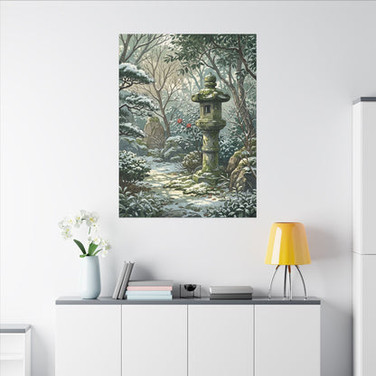 Stone Lantern Winter Canvas Art | Japandi Warm Design