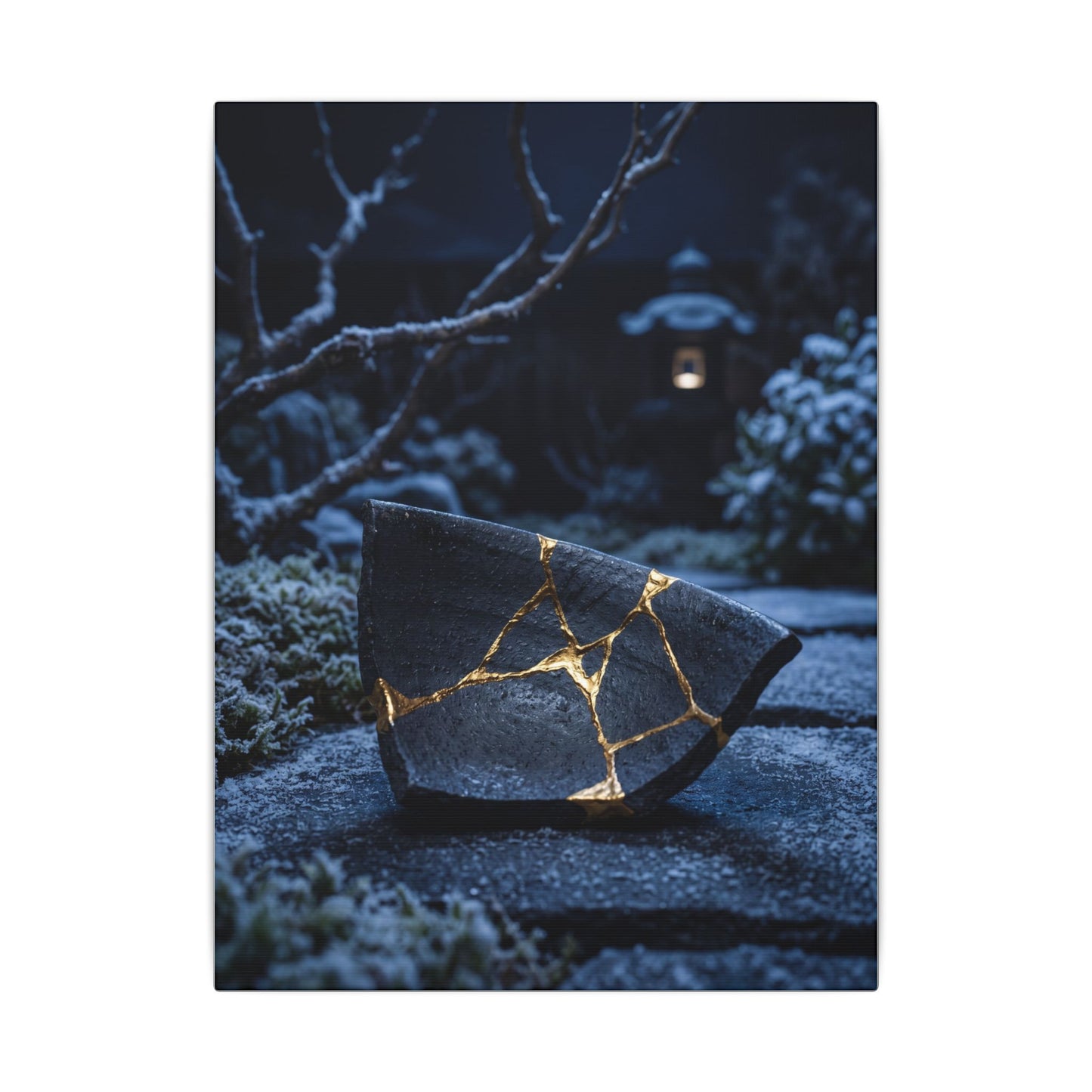 Moonlit Garden Winter Canvas Art | Kintsugi Artful Design