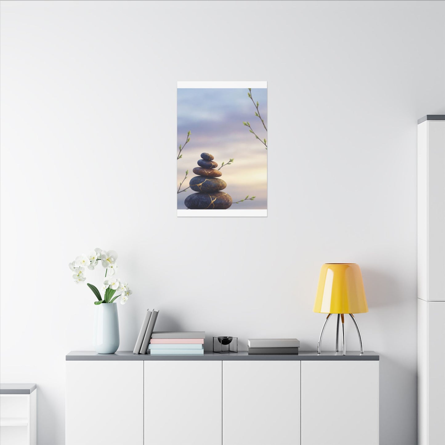 Spring River Stones Gold Vein Canvas Art | Philosophical Decor