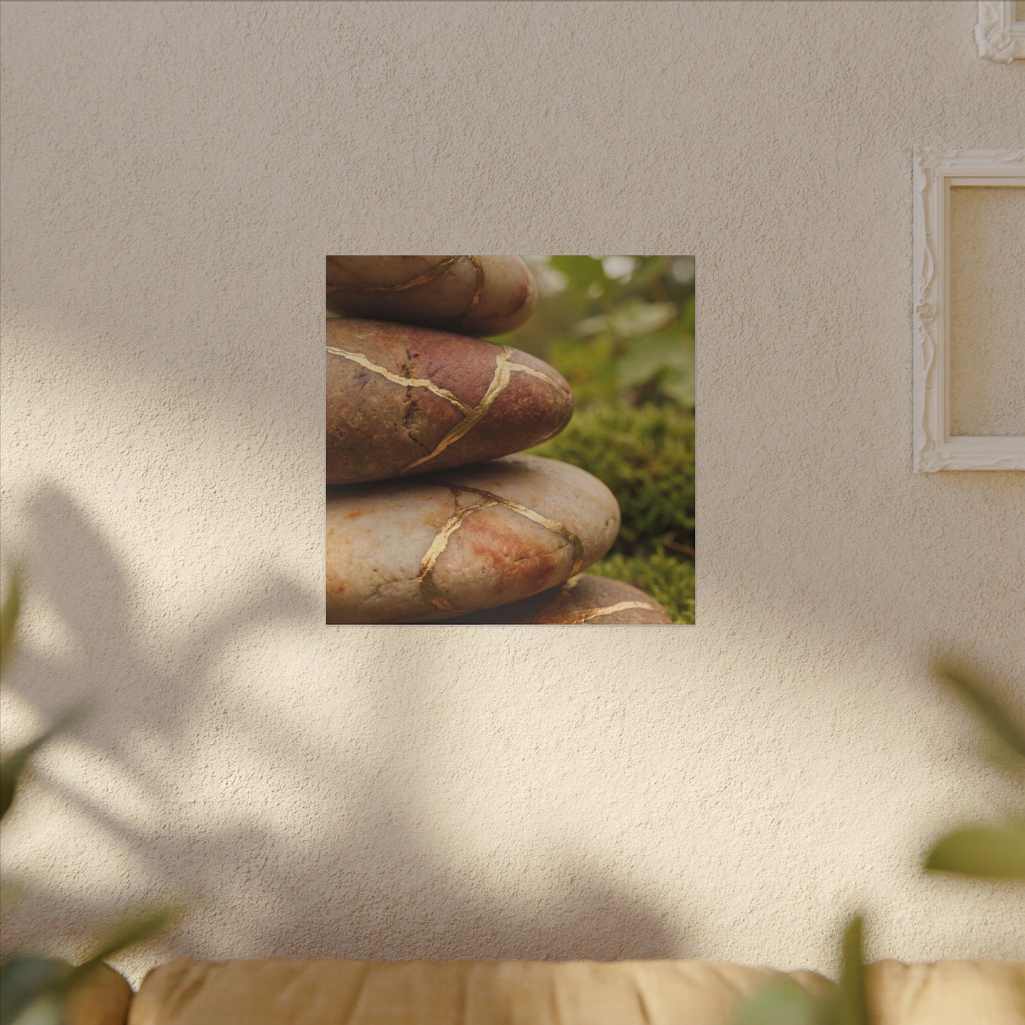 River Stones Summer Canvas Art | Kintsugi Healing Design