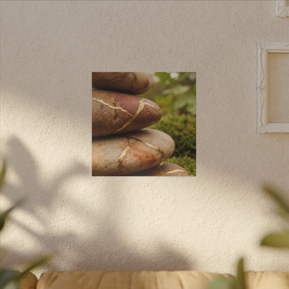 River Stones Summer Canvas Art | Kintsugi Healing Design