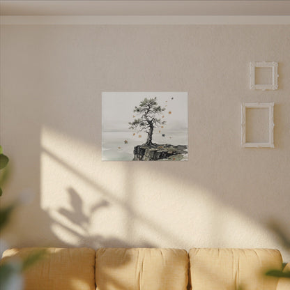 Japandi Pine Tree in Overcast | Watercolor Canvas Art