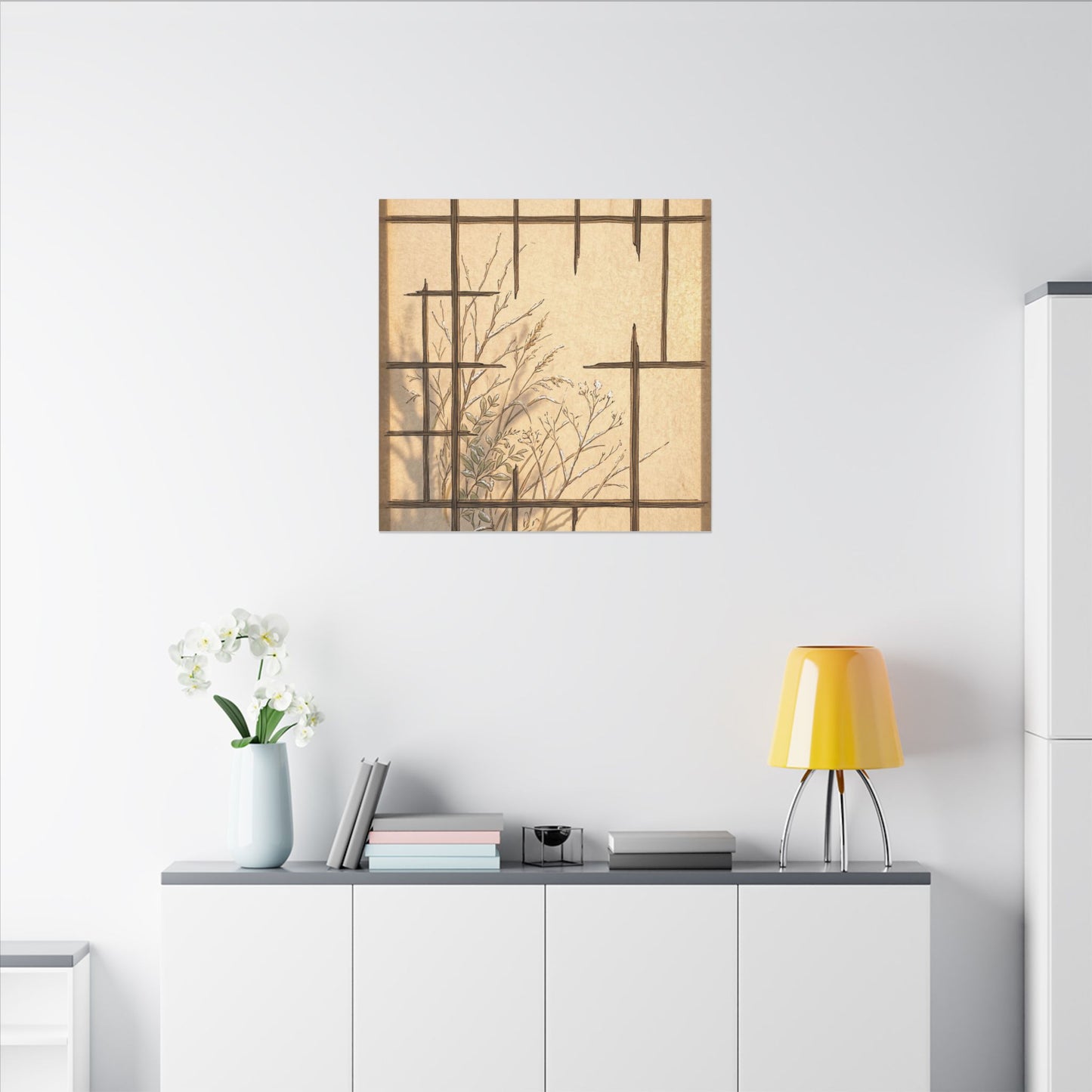 Shoji Screen Canvas Art | Winter Japandi Minimal Line Art