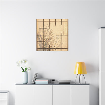 Shoji Screen Canvas Art | Winter Japandi Minimal Line Art