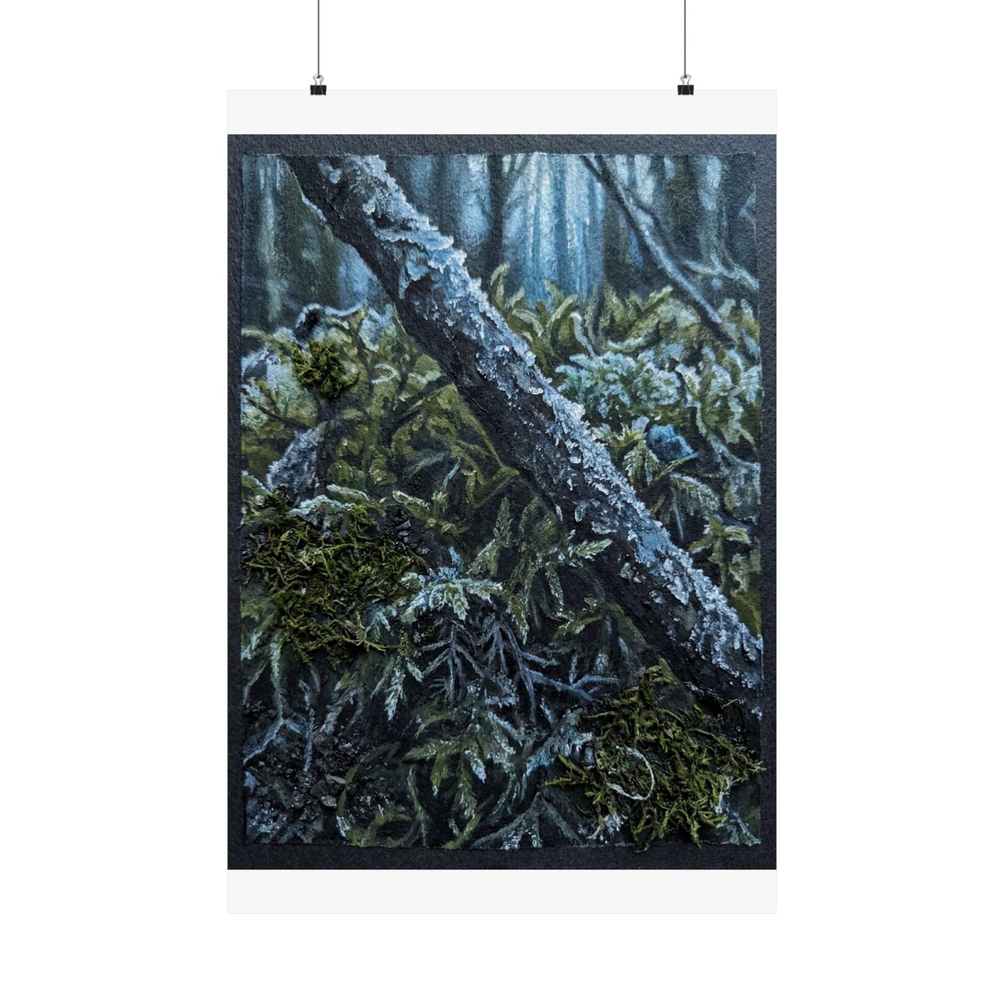 Moonlight Moss Close Up Wall Art Print - Dark Japandi Kanso