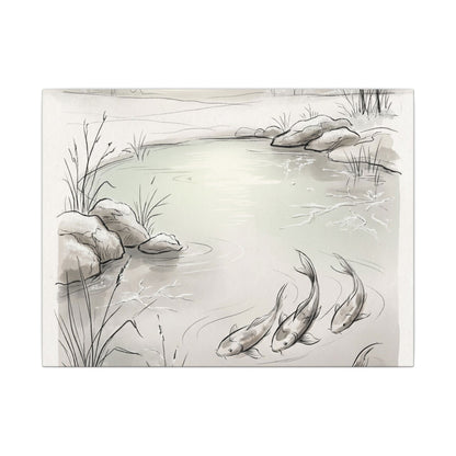Koi Pond Minimal Line Canvas Art | Cozy Japandi Art