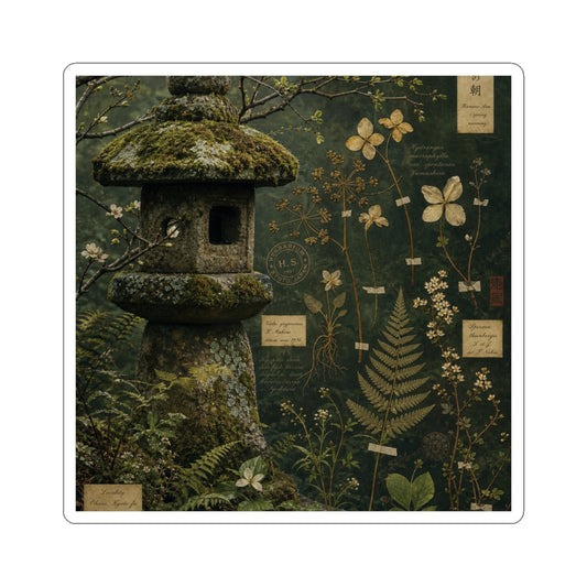 Cozy Stone Lantern Sticker - Herbarium Cottagecore