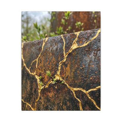 Mono No Aware Rust Patina Canvas Art - Kintsugi Gold Repair
