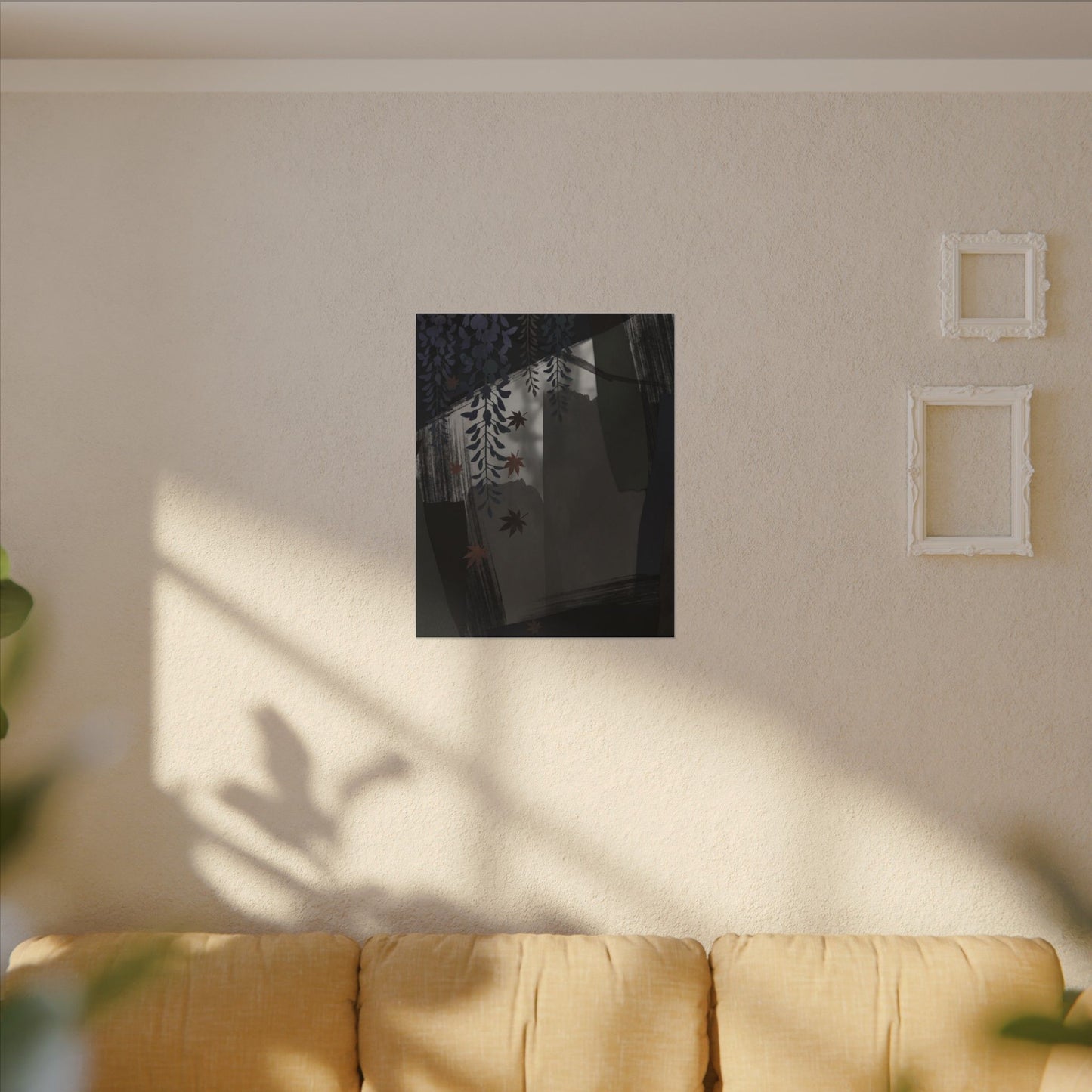 Wisteria Autumn Canvas Art | Dark Japandi Moody Design