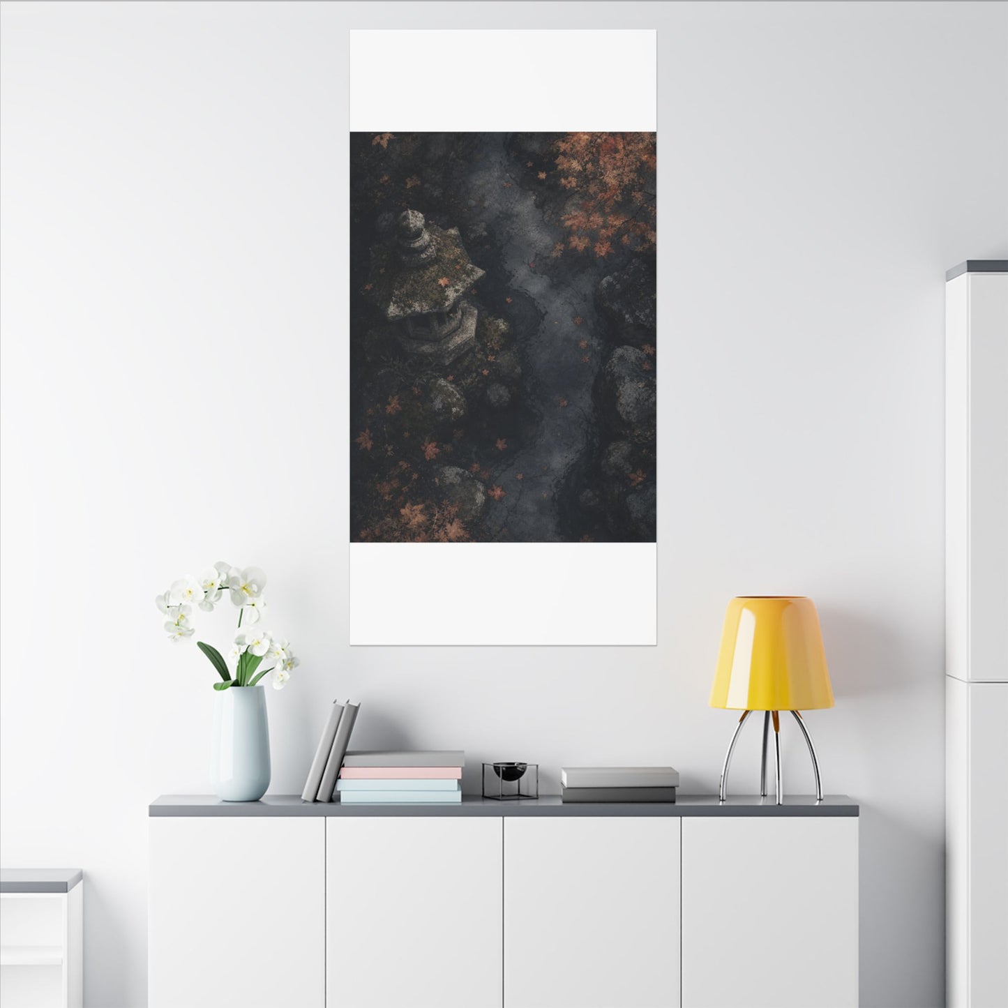 Stone Lantern Canvas Art | Autumn Japandi Texture Art