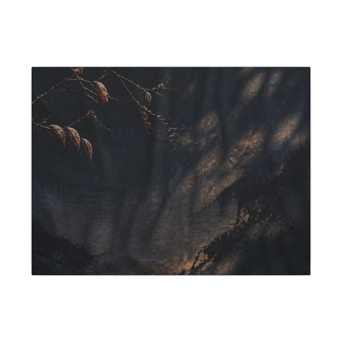 Atmospheric Silk Drape Canvas Art - Charcoal Ink Dark Japandi