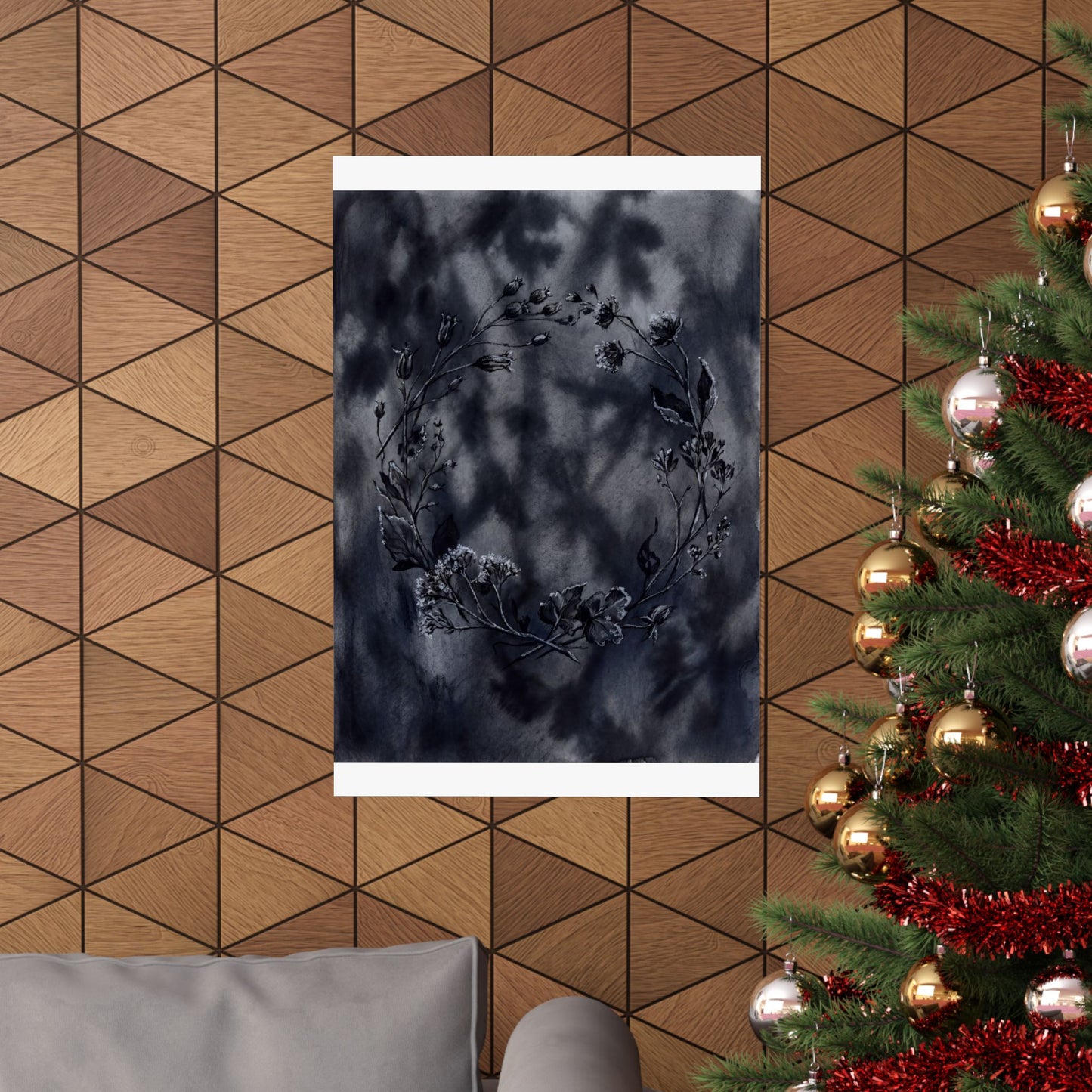 Dried Flowers Shadow Zen Wall Art Print | Bold Dark Japandi Art