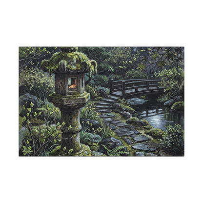 Japandi Stone Lantern in Moonlight | Texture Canvas Art