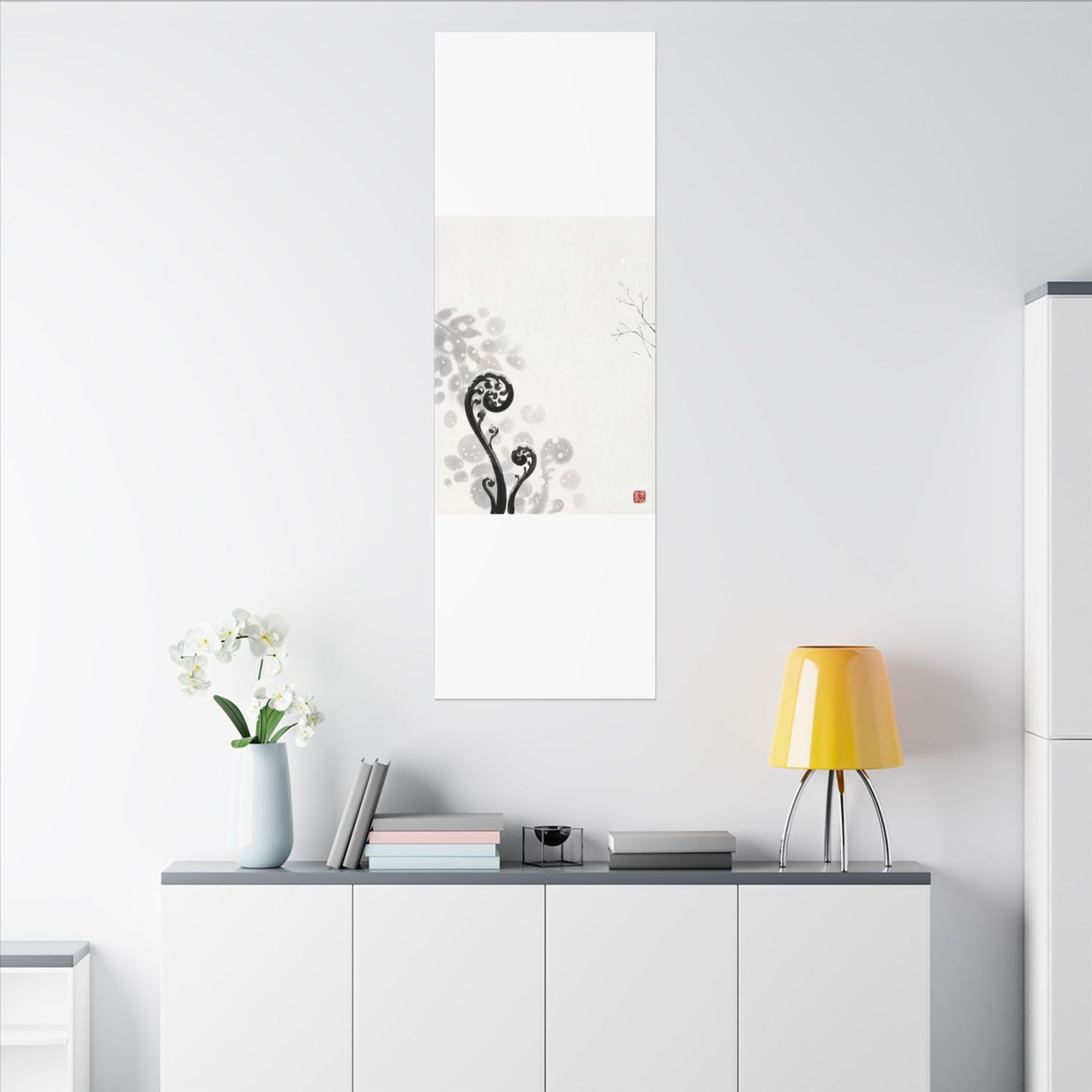 Winter Fern Unfurling Ukiyo E Inspired Canvas Art | Peaceful Decor