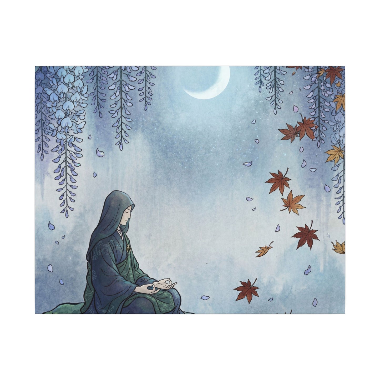 Zen Wisteria in Moonlight | Ukiyo E Inspired Canvas Art