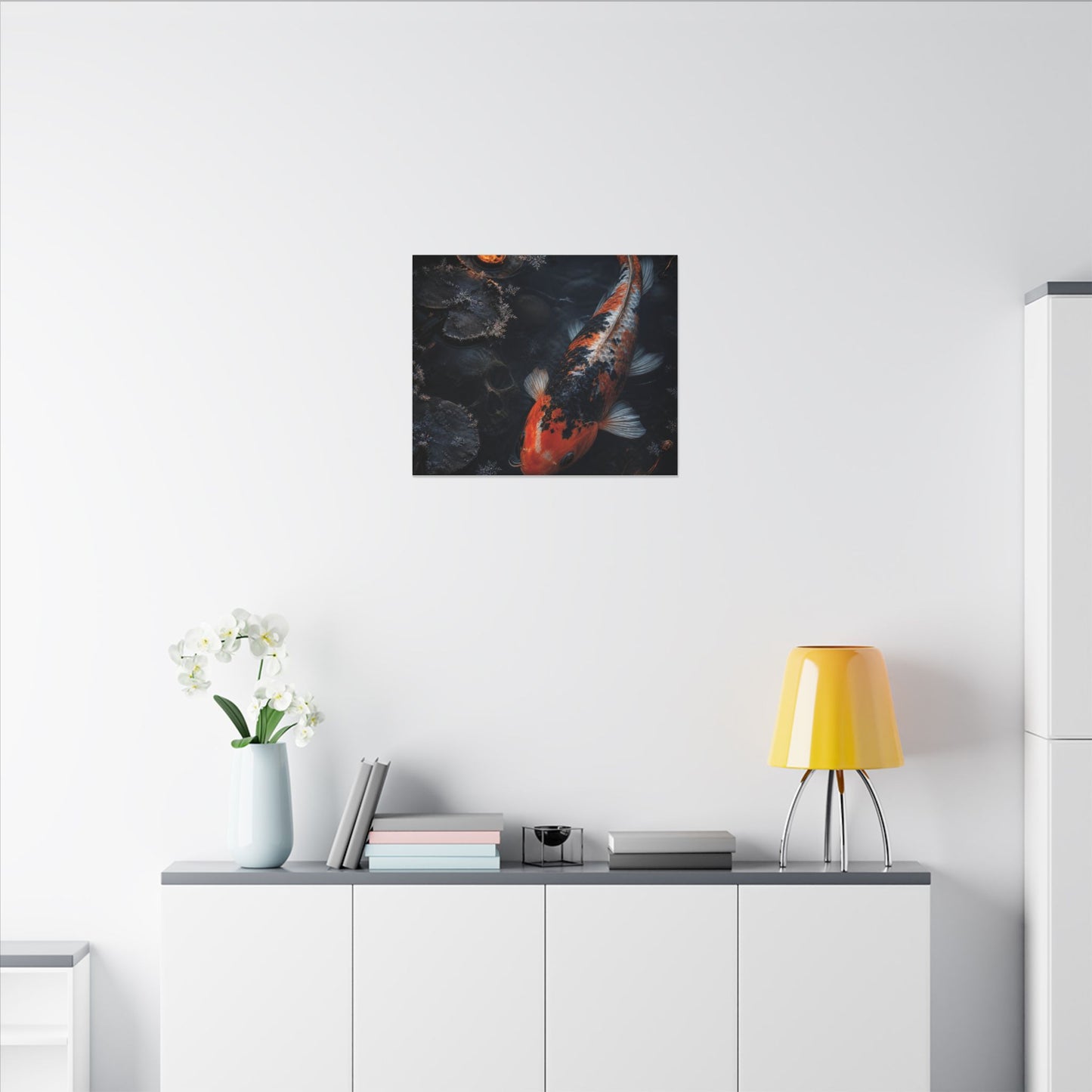 Koi Pond Canvas Art | Winter Dark Japandi Shadow Zen Art