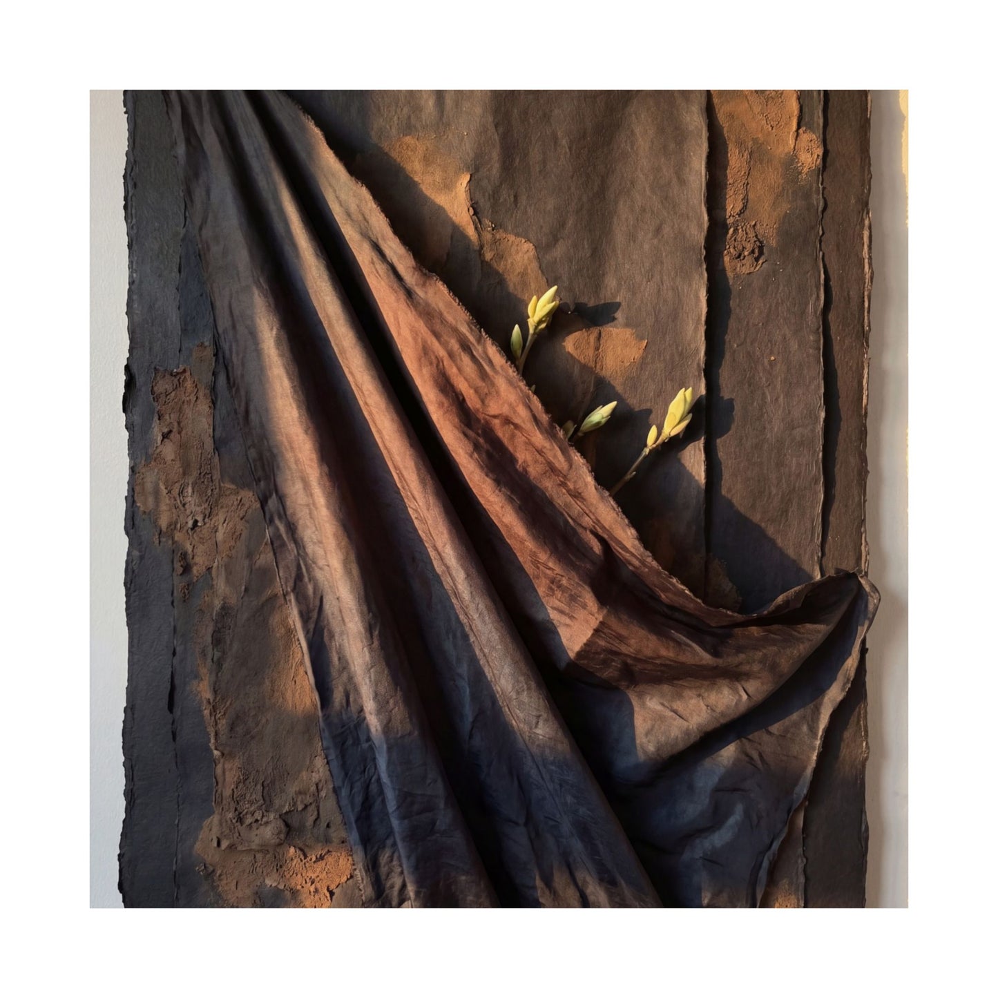 Dark Japandi Silk Drape in Golden Hour | Dark Texture Wall Art Print