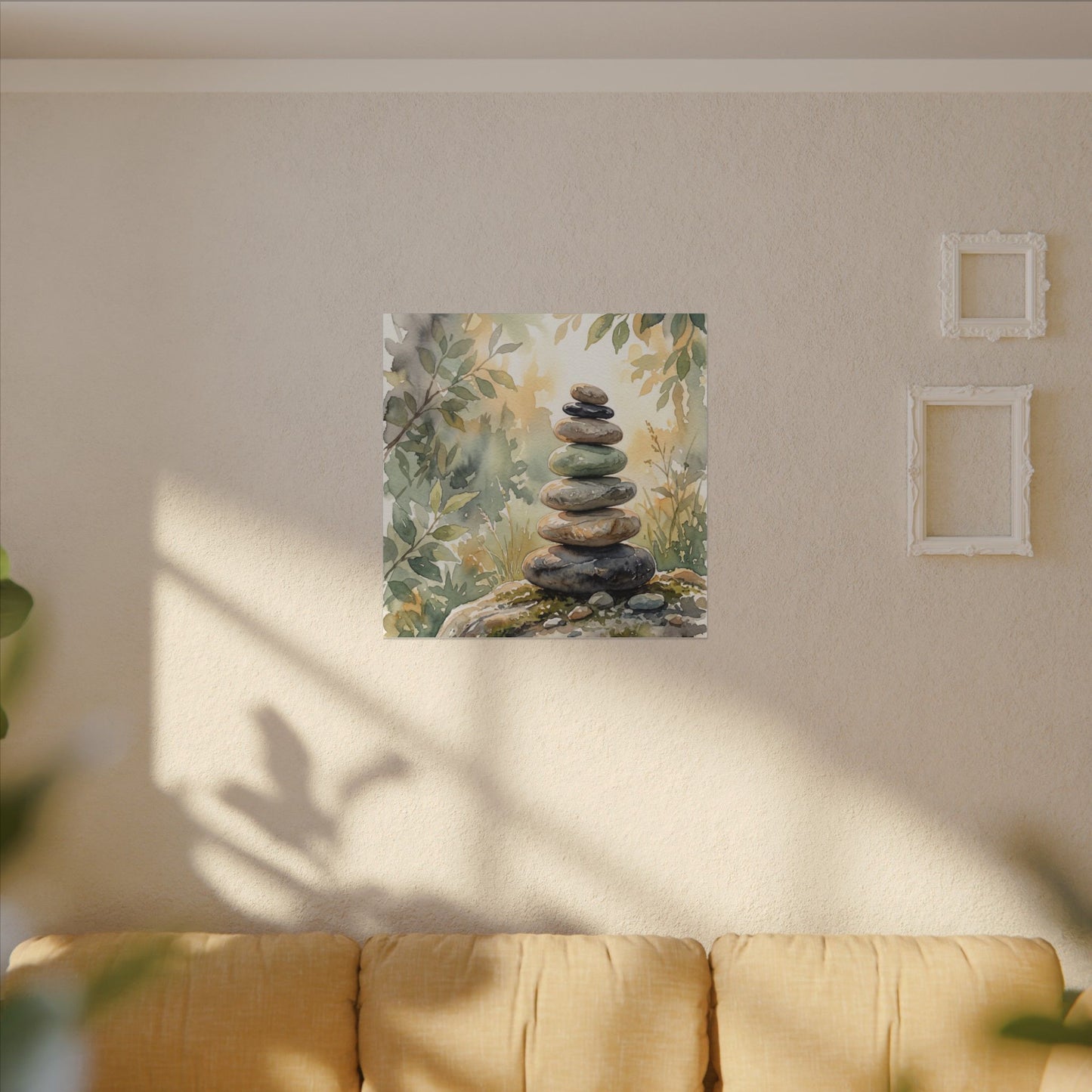 Golden Hour River Stones Canvas Art - Japandi Mono No Aware