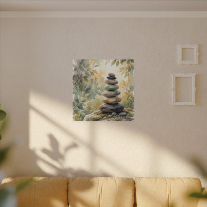 Golden Hour River Stones Canvas Art - Japandi Mono No Aware