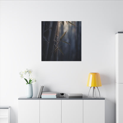 Dark Japandi Bamboo Grove in Dawn | Moody Minimal Canvas Art