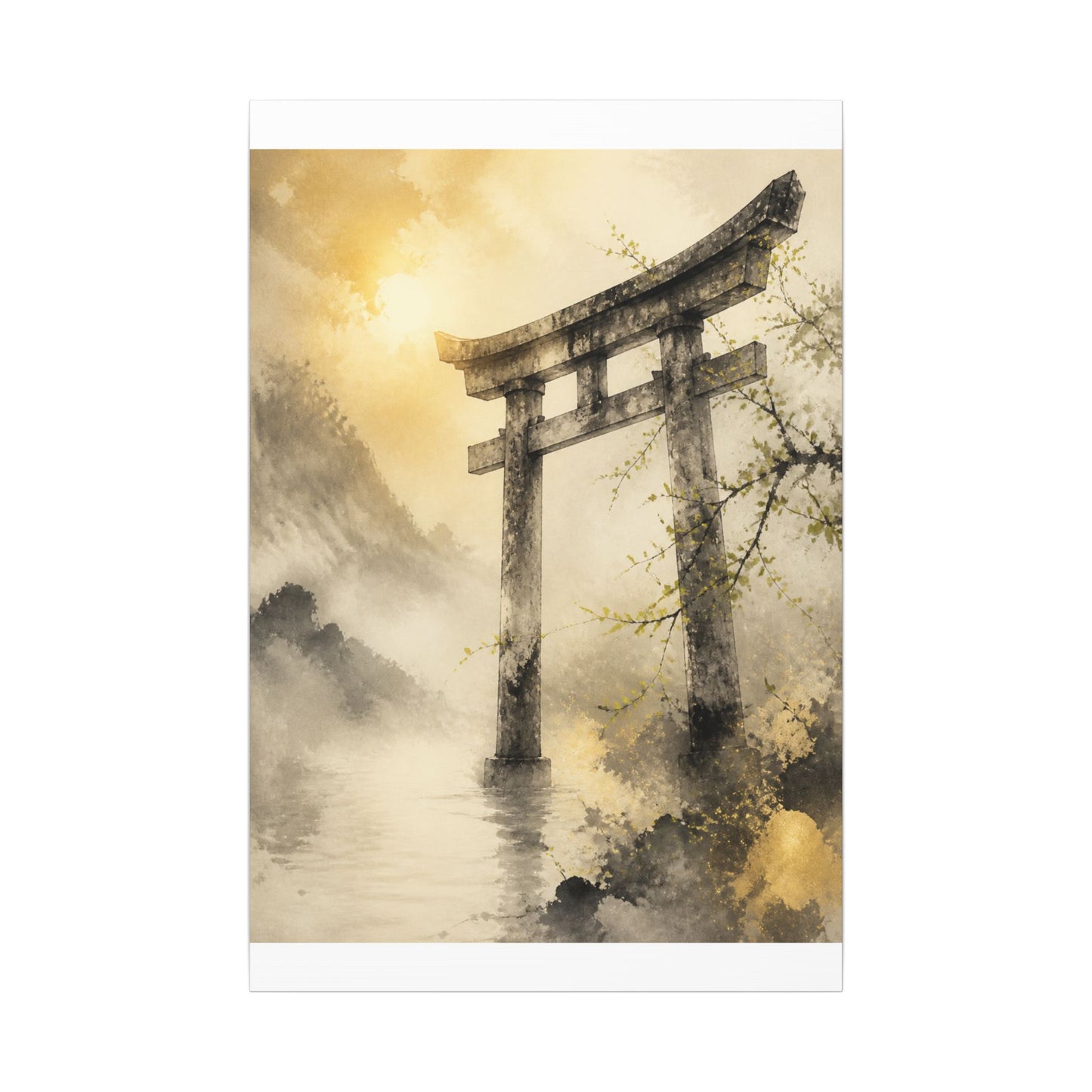 Spring Torii Gate Sumi E Canvas Art | Tranquil Decor